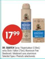 DR. SQUATCH Spray / Vaporisateur (118mL) et/ou Stick / bâton (75mL)