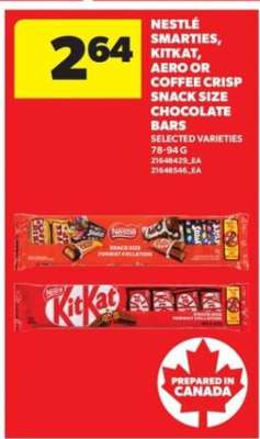Nestlé Smarties, KitKat, Aero or Coffee Crisp Snack Size Chocolate Bars