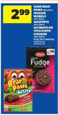 Dare Bear Paws, Wagon Wheels, Whippets, Ultimate or Viva Puffs Cookies