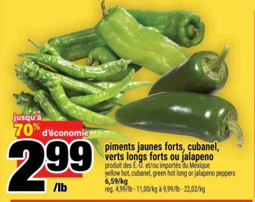 piments jaunes forts, cubanel, verts longs forts ou jalapeno