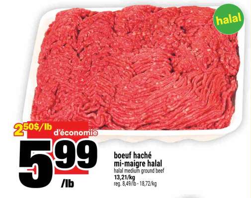boeuf haché mi-maigre halal