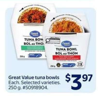 Great Value tuna bowls