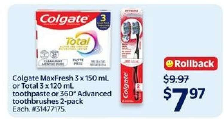 Colgate MaxFresh or Total Toothpaste or 360° Advanced Toothbrushes