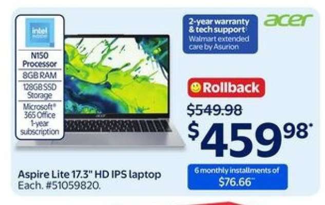 Aspire Lite 17.3" HD IPS laptop