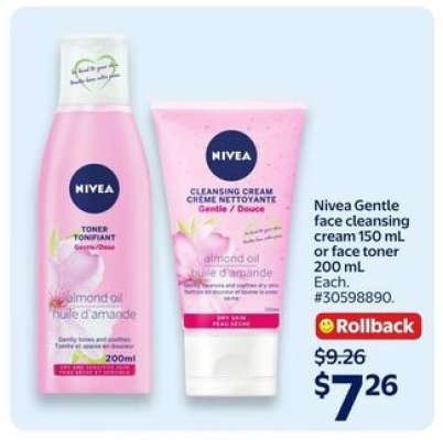 Nivea Gentle face cleansing cream 150 mL or face toner 200 mL