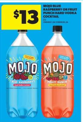 MOJO Blue Raspberry or Fruit Punch Hard Vodka Cocktail