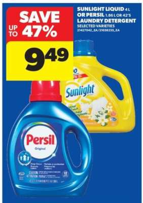 Sunlight Liquid 4L or Persil 1.86L or 42's Laundry Detergent