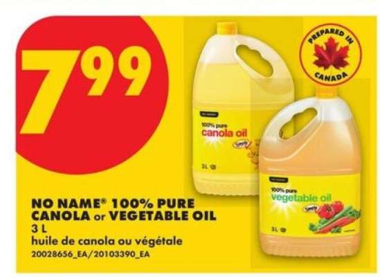 NO NAME 100% PURE CANOLA or VEGETABLE OIL