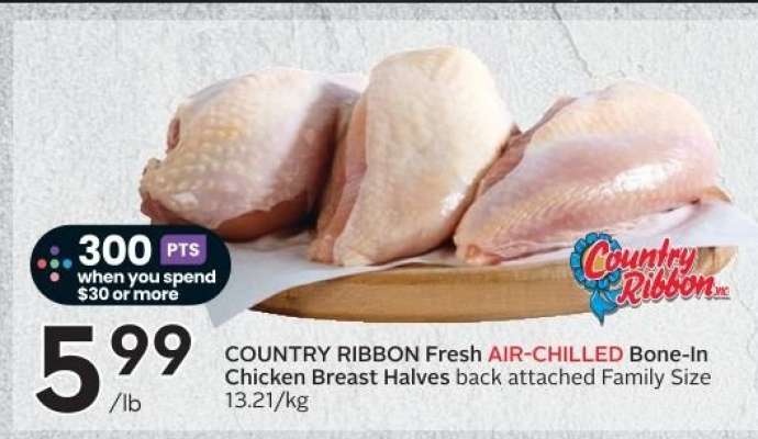 COUNTRY RIBBON Fresh AIR-CHILLED Bone-In Chicken Breast Halves