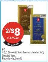 PC GOLD Chocolate Bar / Barre de chocolat 100g