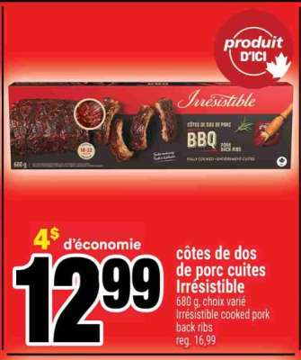 CÔTES DE DOS DE PORC CUITES IRRÉSISTIBLE