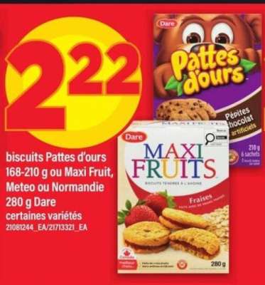 biscuits Pattes d'ours ou Maxi Fruit, Meteo ou Normandie