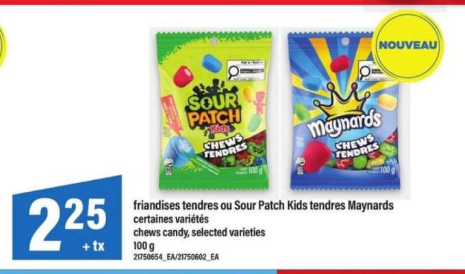 friandises tendres ou Sour Patch Kids tendres Maynards