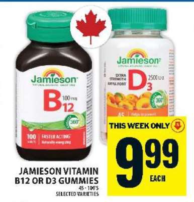 Jamieson Vitamin B12 or D3 Gummies