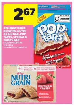 Kellogg's Rice Krispies, Nutri Grain Bar, Pop Tarts, Special K Crispy Bar