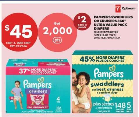 Pampers Swaddlers or Cruisers 360° ultra value pack diapers