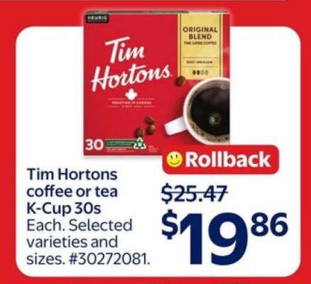 Tim Hortons coffee or tea K-Cup 30s