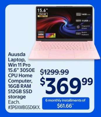 Auusda Laptop, Win 11 Pro 15.6” 3050E CPU Home Computer