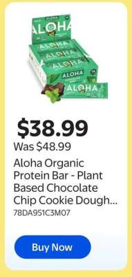 Aloha Organic Protein Bar - Plant Based Chocolate Chip Cookie Dough