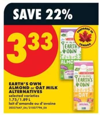 EARTH’S OWN ALMOND or OAT MILK ALTERNATIVES