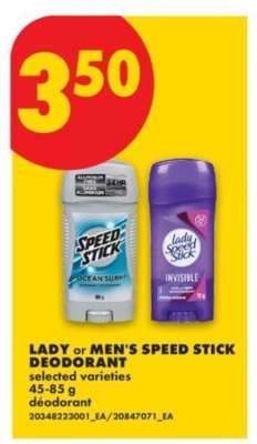 Lady or Men's Speed Stick Deodorant