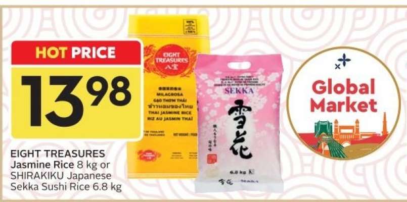 EIGHT TREASURES Jasmine Rice 8 kg or SHIRAIKIKU Japanese Sekka Sushi Rice 6.8 kg