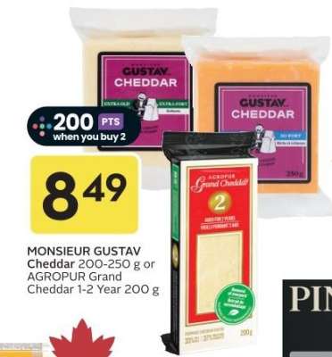 MONSIEUR GUSTAV Cheddar 200-250 g or AGROPUR Grand Cheddar 1-2 Year 200 g