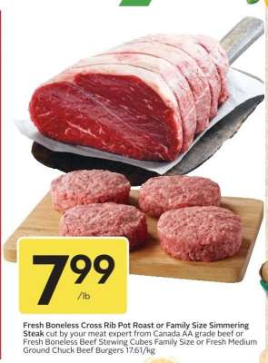 Fresh Boneless Cross Rib Pot Roast or Family Size Simmering Steak