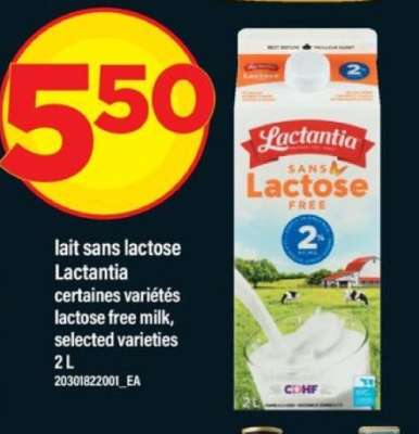lait sans lactose Lactantia