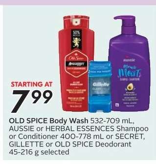 OLD SPICE Body Wash, AUSSIE or HERBAL ESSENCES Shampoo or Conditioner, SECRET, GILLETTE or OLD SPICE Deodorant