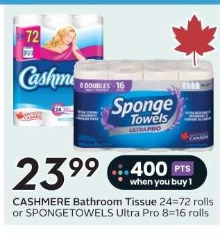 CASHMERE Bathroom Tissue or SPONGETOWELS ULTRA PRO