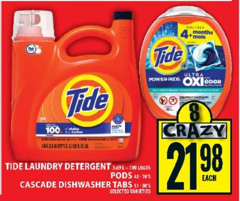 Tide Laundry Detergent, Pods, Cascade Dishwasher Tabs
