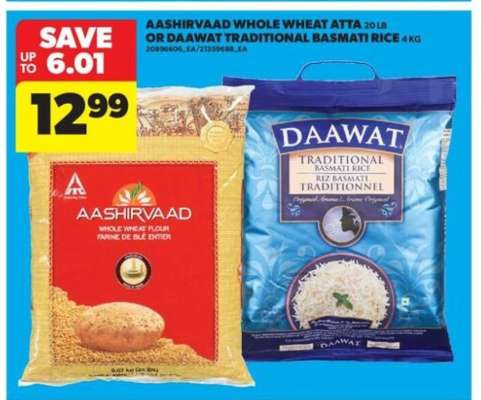 Aashirvaad Whole Wheat Atta or Daawat Traditional Basmati Rice