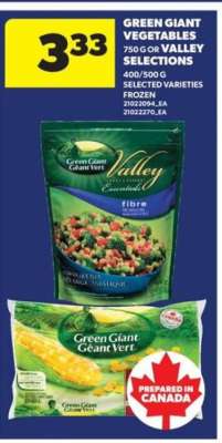 Green Giant Vegetables or Valley Selections