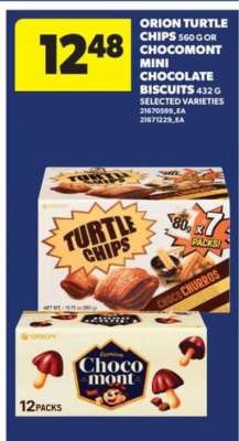 Orion Turtle Chips or Chocomont Mini Chocolate Biscuits