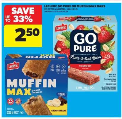 Leclerc Go Pure or Muffin Max Bars