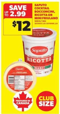 Saputo Cocktail Bocconcini, Ricotta or Mini Friulano