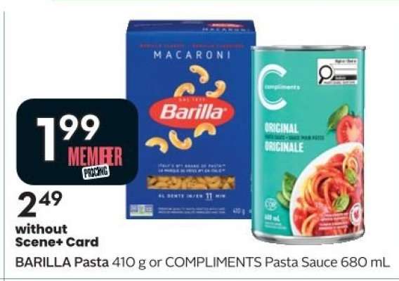 BARILLA Pasta 410 g or COMPLIMENTS Pasta Sauce 680 mL