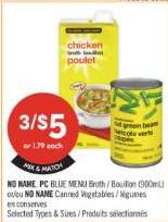 NO NAME, PC BLUE MENU Broth / Bouillon (900mL) or NO NAME Canned Vegetables