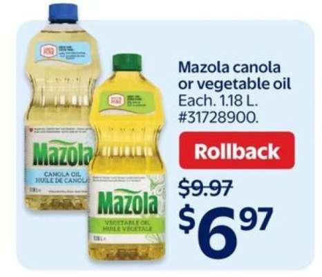Mazola canola or vegetable oil