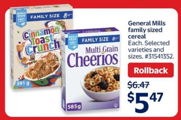 General Mills family sized cereal