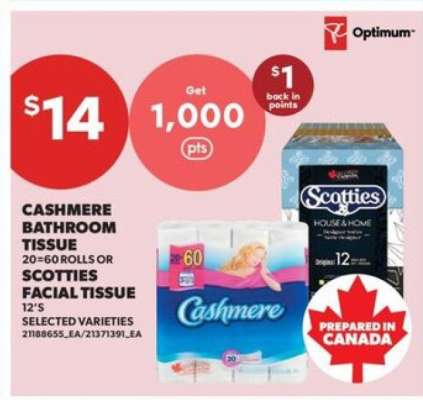 Cashmere Bathroom Tissue or Scotties Facial Tissue