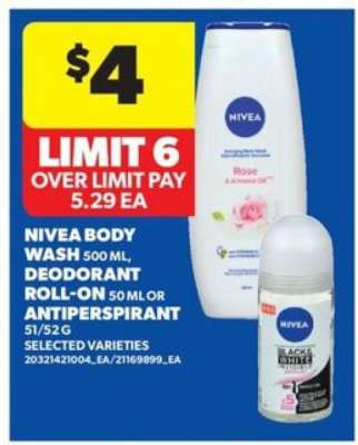 NIVEA BODY WASH, DEODORANT ROLL-ON or ANTIPERSPIRANT