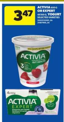 ACTIVIA 650G OR EXPERT 4X100G YOGURT