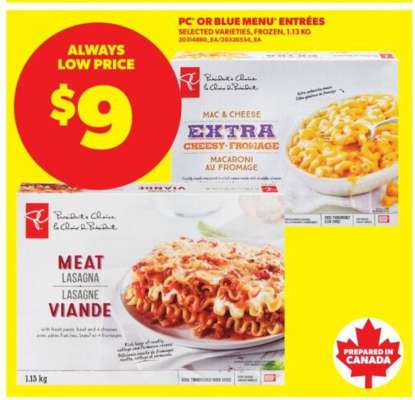 PC or Blue Menu Entrees