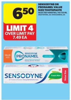Sensodyne or Pronamel Value Size Toothpaste