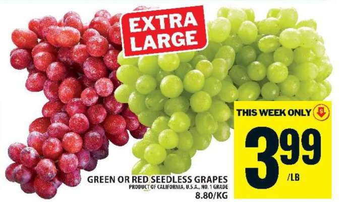 GREEN or RED SEEDLESS GRAPES