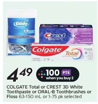 COLGATE Total or CREST 3D White Toothpaste or ORAL-B Toothbrushes or Floss