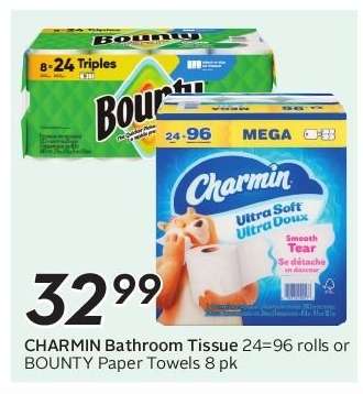 CHARMIN BATHROOM TISSUE or BOUNTY PAPER TOWELS