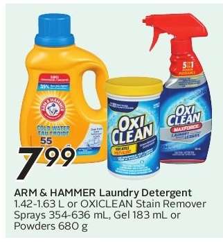 ARM & HAMMER Laundry Detergent or OXICLEAN Stain Remover